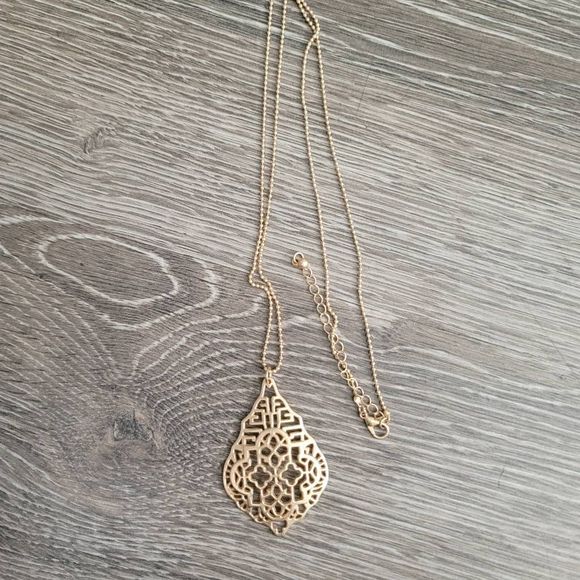 Gold ball and chain open work pendant necklace - Picture 1 of 3